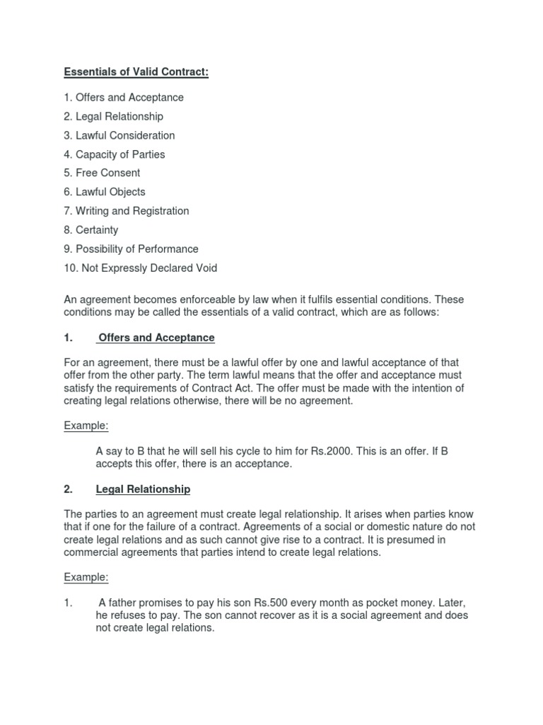 Essentials of a Valid Contract Explained | PDF | Offer And Acceptance ...