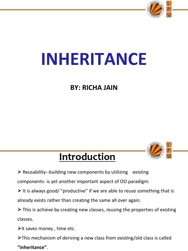 Inheritance: By: Richa Jain | PDF | Inheritance (Object Oriented ...