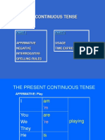 Present Continuous Tense: Affirmative Negative Interrogative Spelling Rules Usage Time Expressions