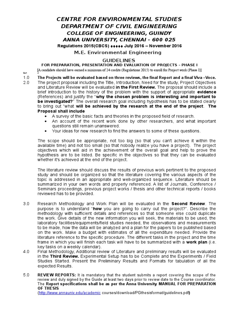 Project Guidelines for M.E. Environmental Engineering | PDF | Thesis ...