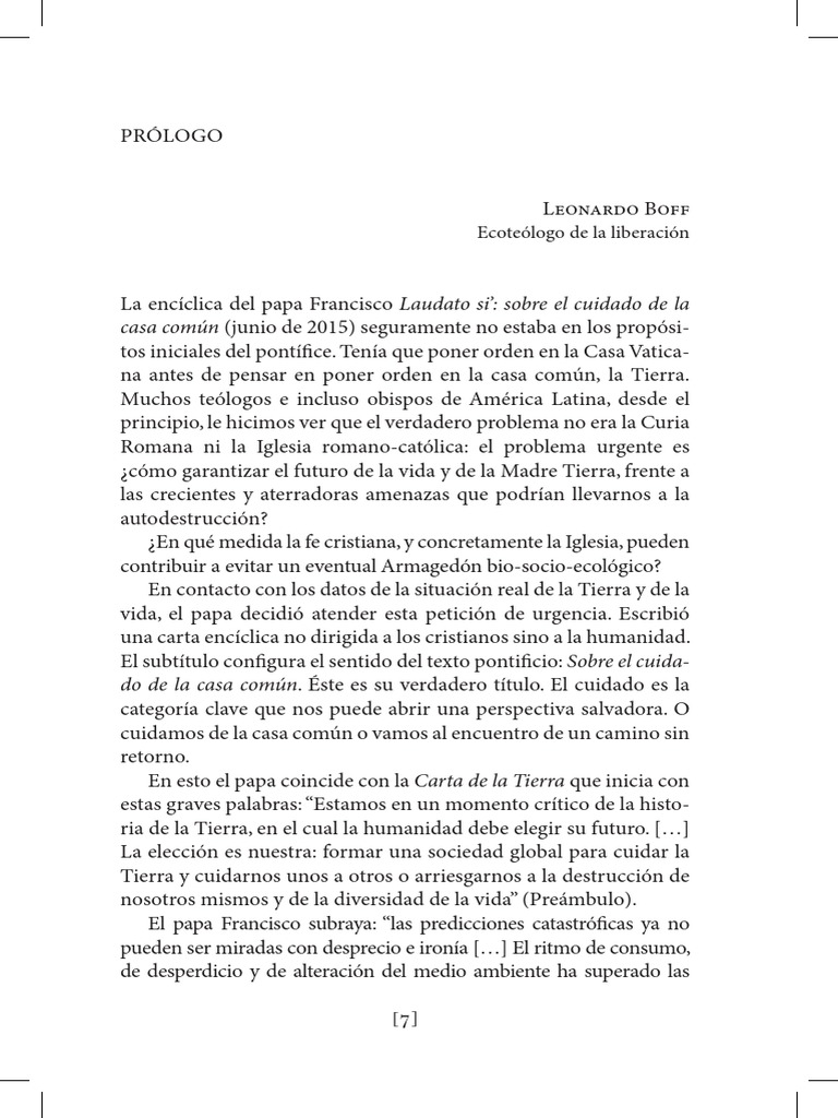 Prólogo de Leonardo Boff | PDF | Iglesia Católica | Papa Francisco