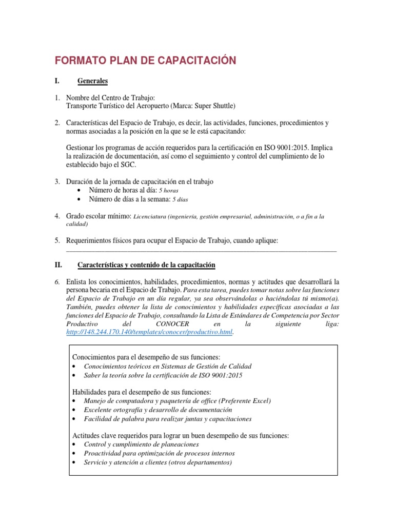 Plan de Capacitación ISO 9001:2015 | PDF | Servicio al Cliente | Centro ...