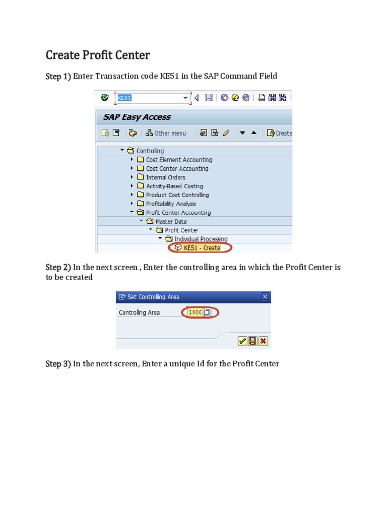 Create Profit Center in SAP PDF