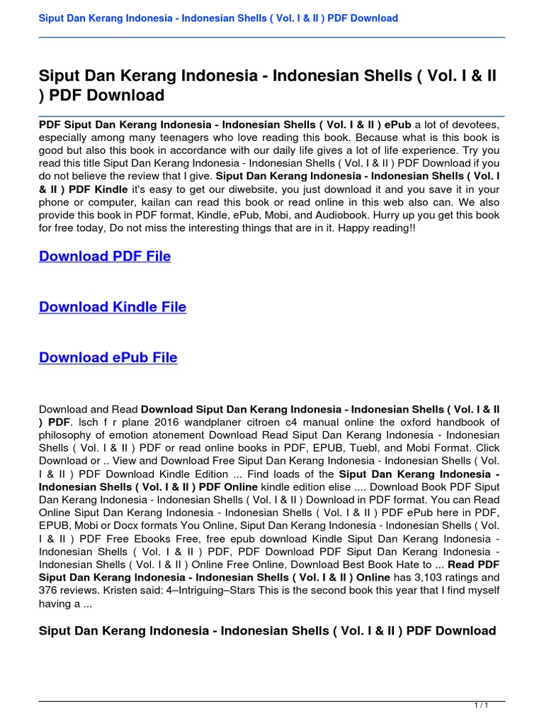 Siput Dan Kerang Indonesia Indonesian Shells (Vol. I & II) PDF