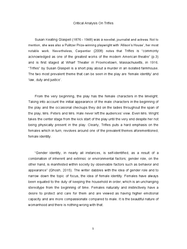Critical Analysis On Trifles Pdf Justice Crime Violence