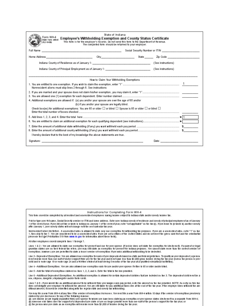 Employee's Withholding Exemption and County Status Certificate