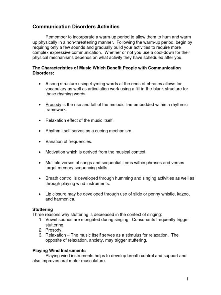 Activities for Communication Disorders | PDF | Singing | Stuttering