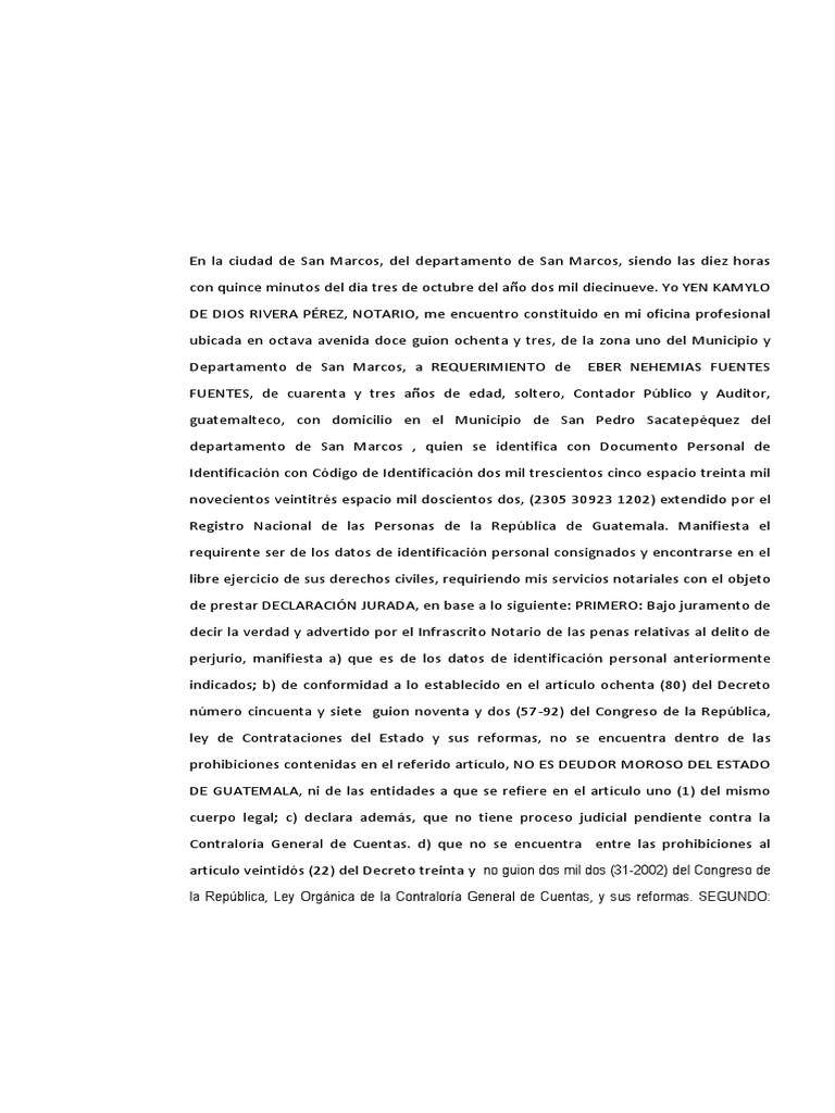Acta Notarial de Declaración Jurada | PDF | Guatemala | Información del ...