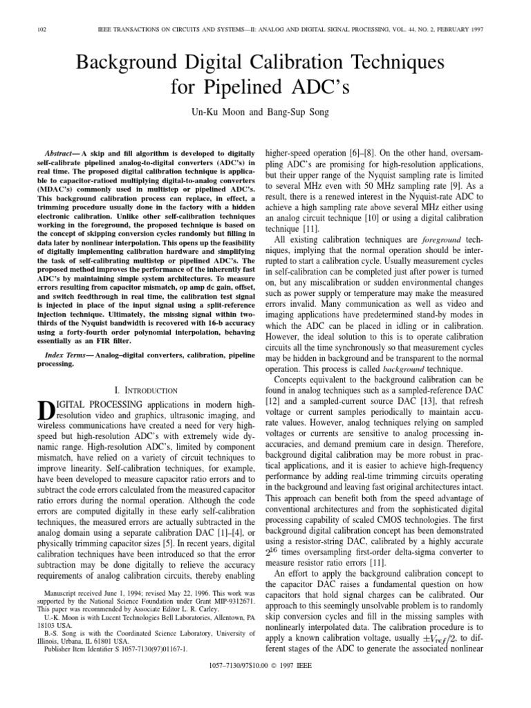 Background Calibration for Pipelined ADCs | PDF | Analog To Digital ...