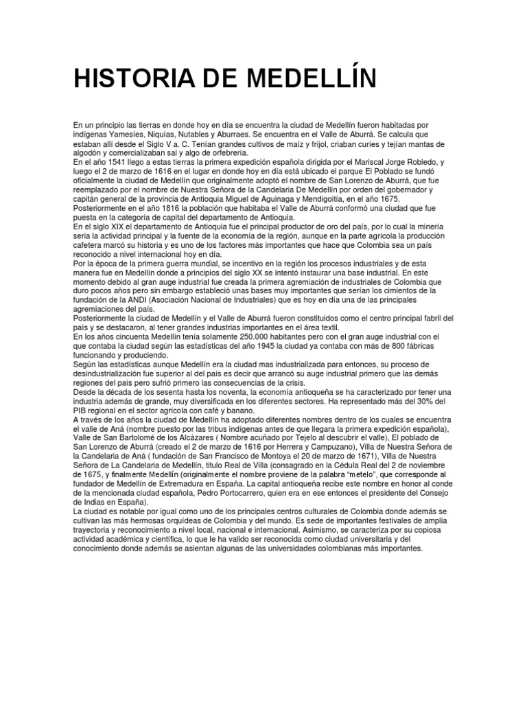 Historia De Medellín Pdf Colombia Economias