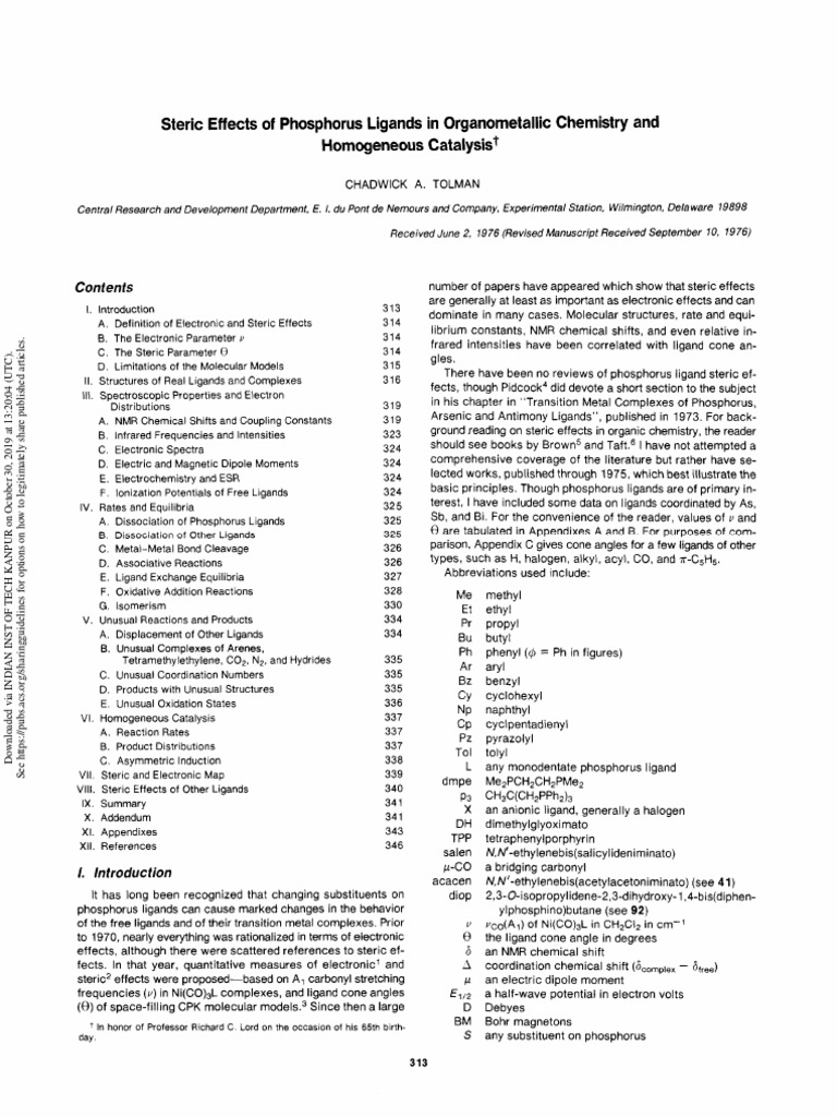 Steric Effects Ligands Organometallic Chemistry Homogeneous Catalysis ...