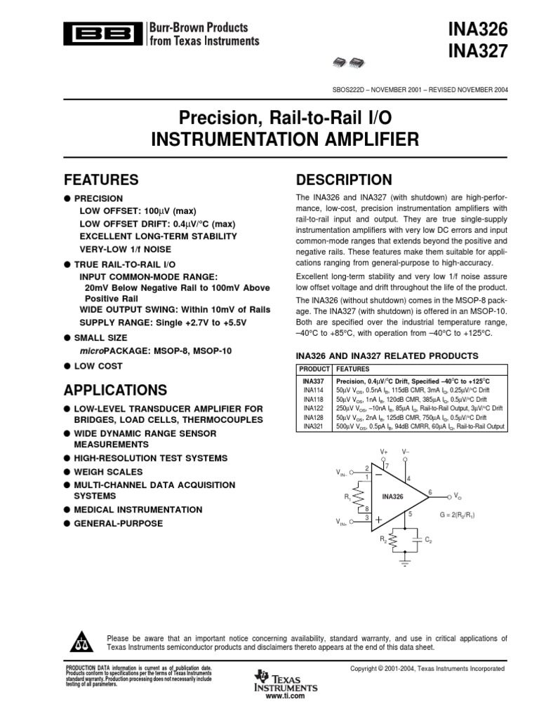 INA326 INA327 Instrumentation Amplifier | PDF | Electrostatic Discharge ...
