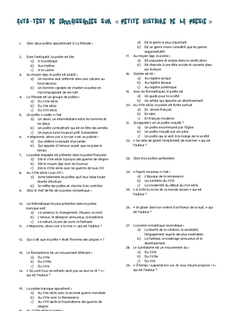 Auto Test Poesie Poesie Amour