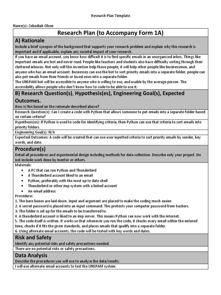 Research Plan Project Summary For 1a 1 | Download Free PDF | Risk ...