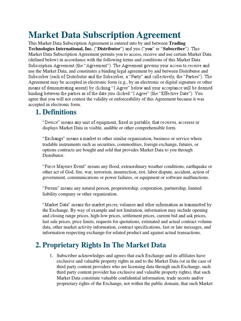 Market Data Subscription Agreement | PDF | Derivative (Finance ...