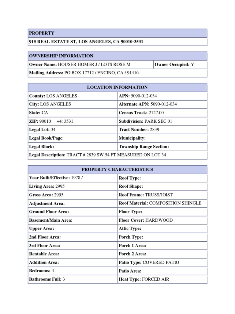 Property Profile Sample PDF Mortgage Loan Basement