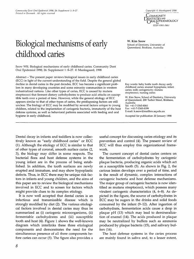 Biological Mechanisms of Early Childhood Caries | PDF | Tooth Enamel ...