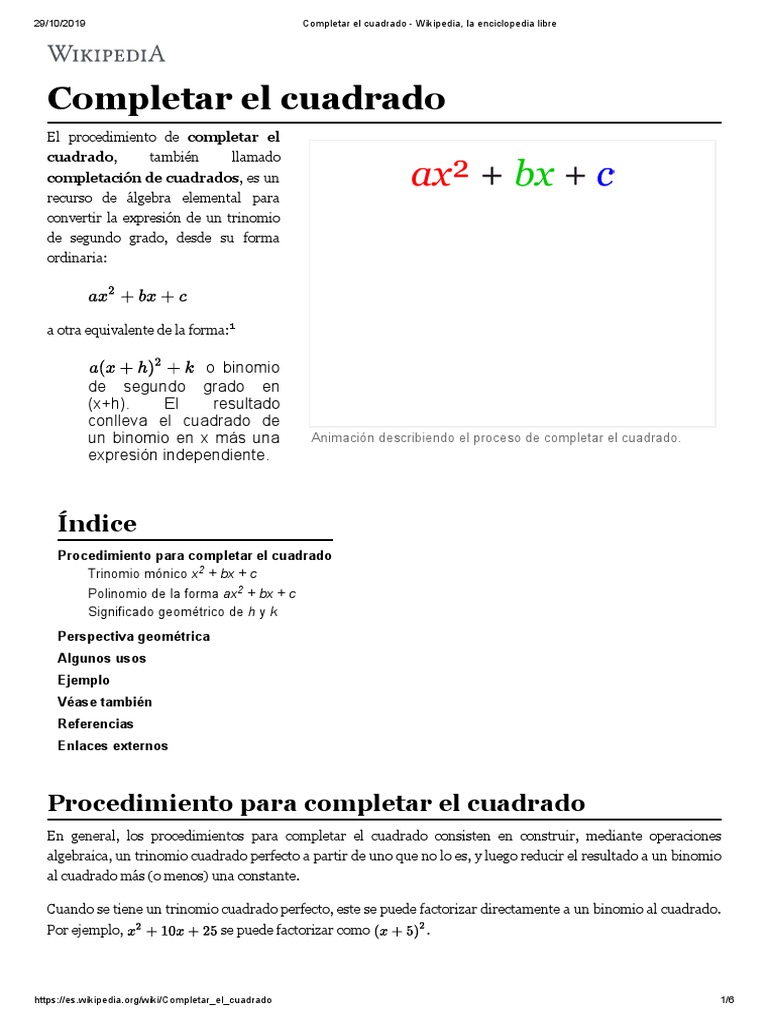 Completar El Cuadrado Wikipedia La Enciclopedia Libre Objetos