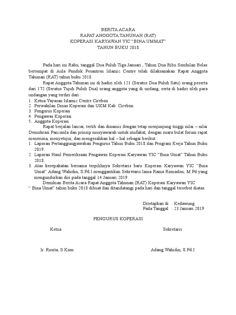 Berita Acara Koperasi