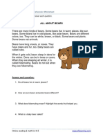 All About Bears: Grade 1 Reading Comprehension Worksheet