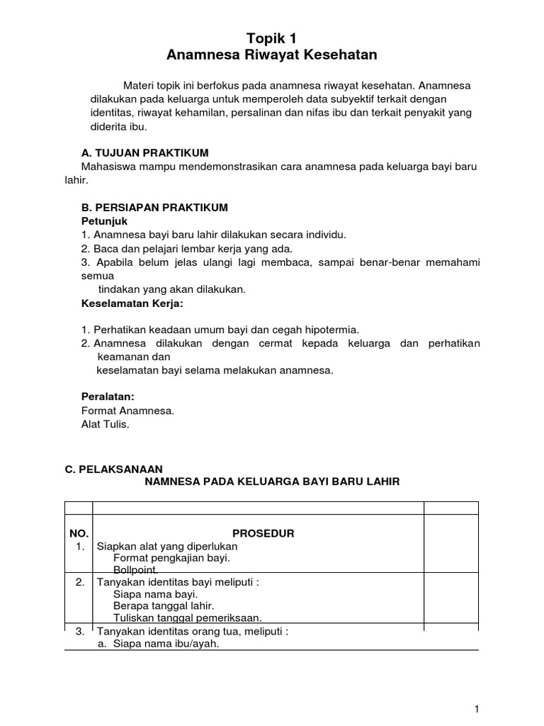 Topik 1 Anamnesa Riwayat Kesehatan A Tujuan Praktikum Pdf