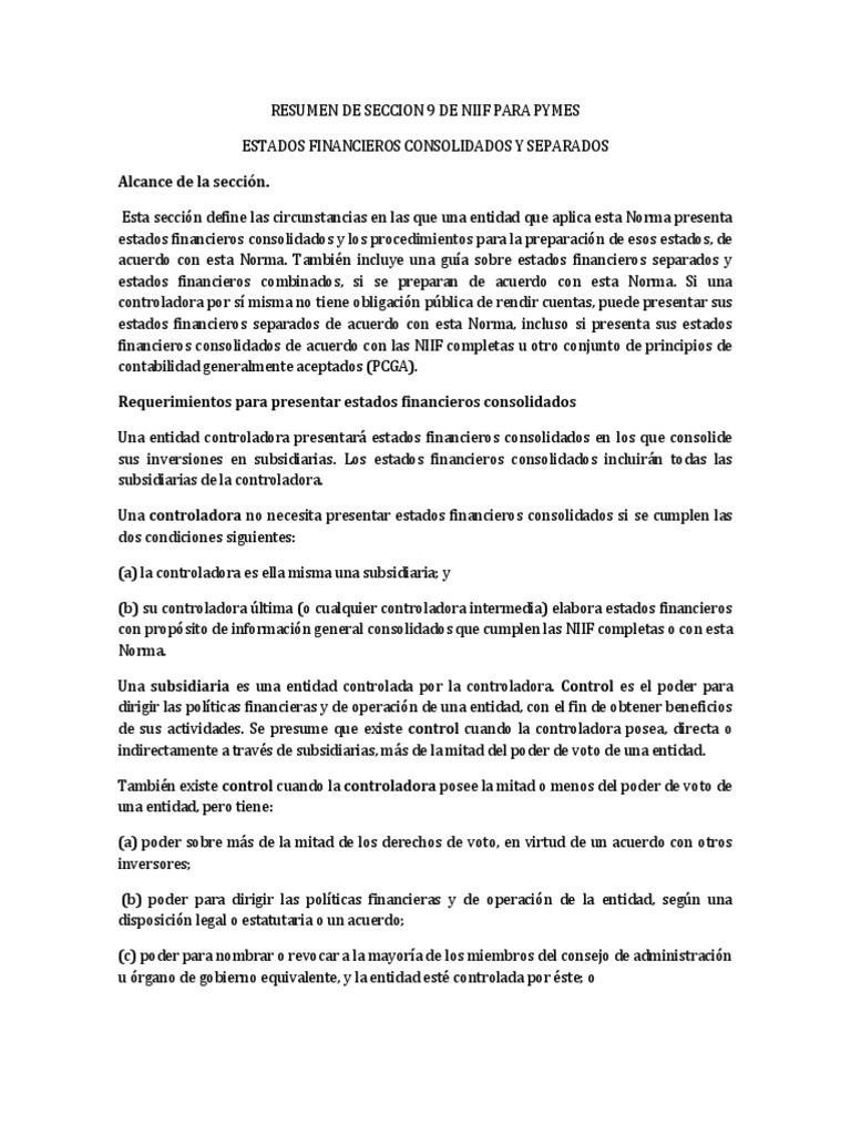 Resumen de la Sección 9 NIIF para PYMES | PDF | normas internacionales ...
