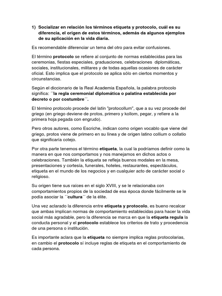 Tarea 1 De Etiqueta Y Protocolo Pdf Etiqueta Diplomacia