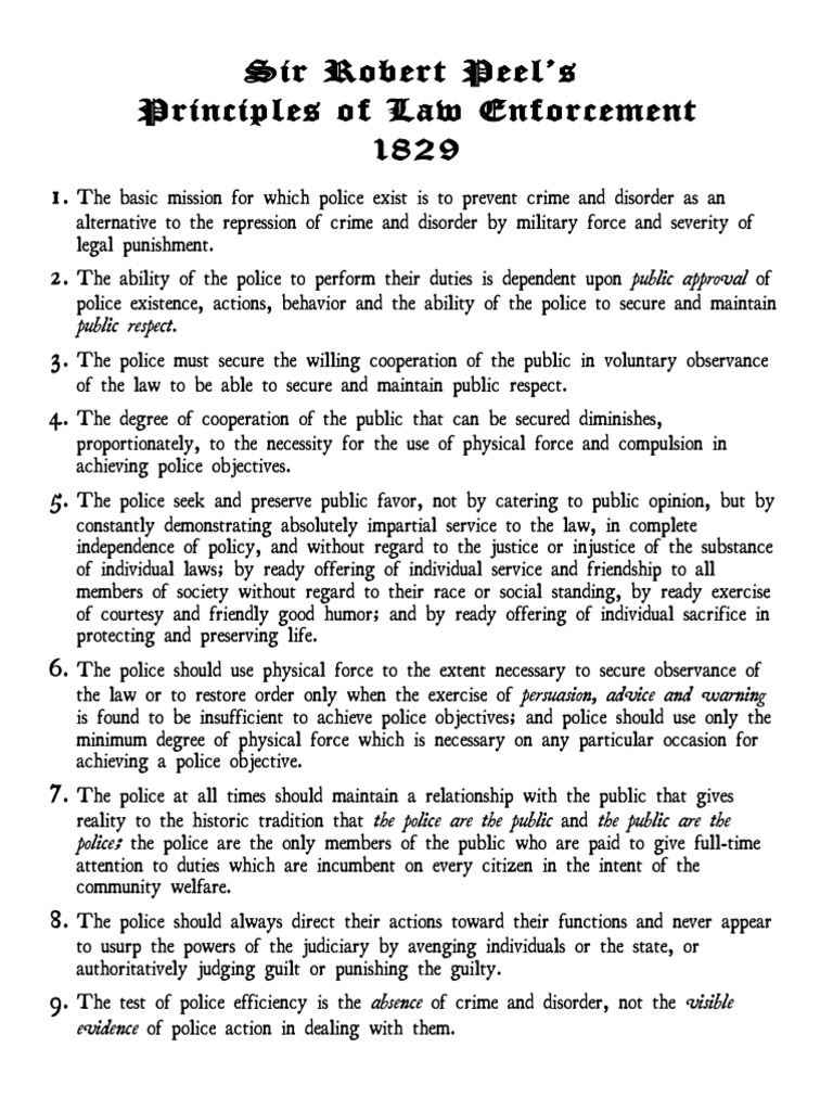 Peelian Principles of Law Enforcement | PDF | Police | Punishments