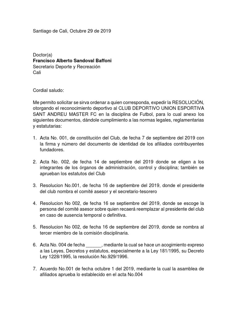 Carta Solicitud De Reconocimiento