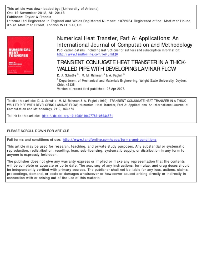 Numerical Heat Transfer, Part A Applications An International Journal