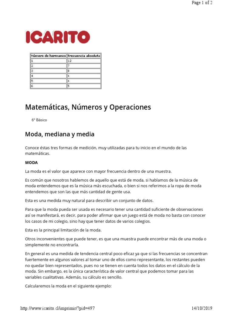 Moda Y Mediana Mediana Medicion