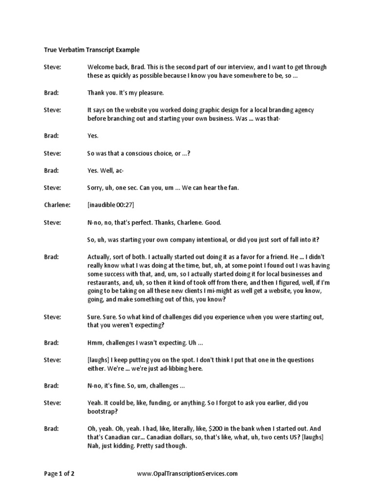 Interview Transcript Example True Verbatim Not Mine | PDF