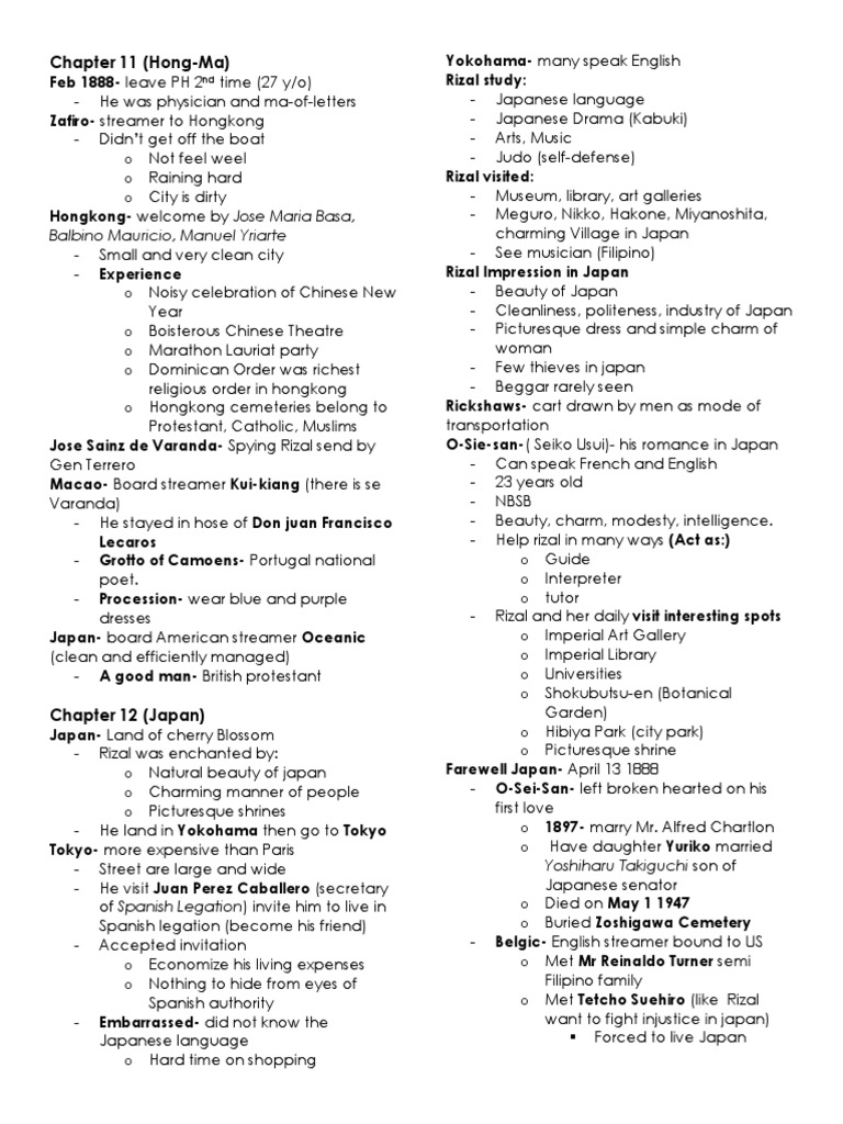 Chapter 11 Reviewer (Life and Works of Rizal) | PDF