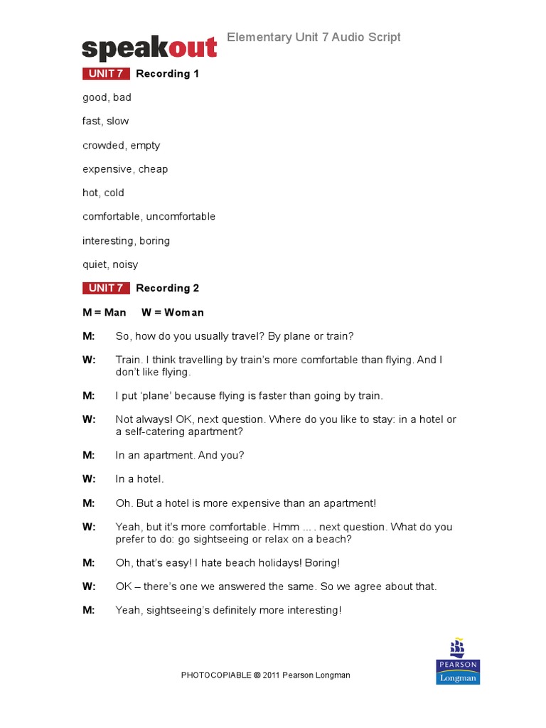Elementary Unit 7 Audio Script | PDF