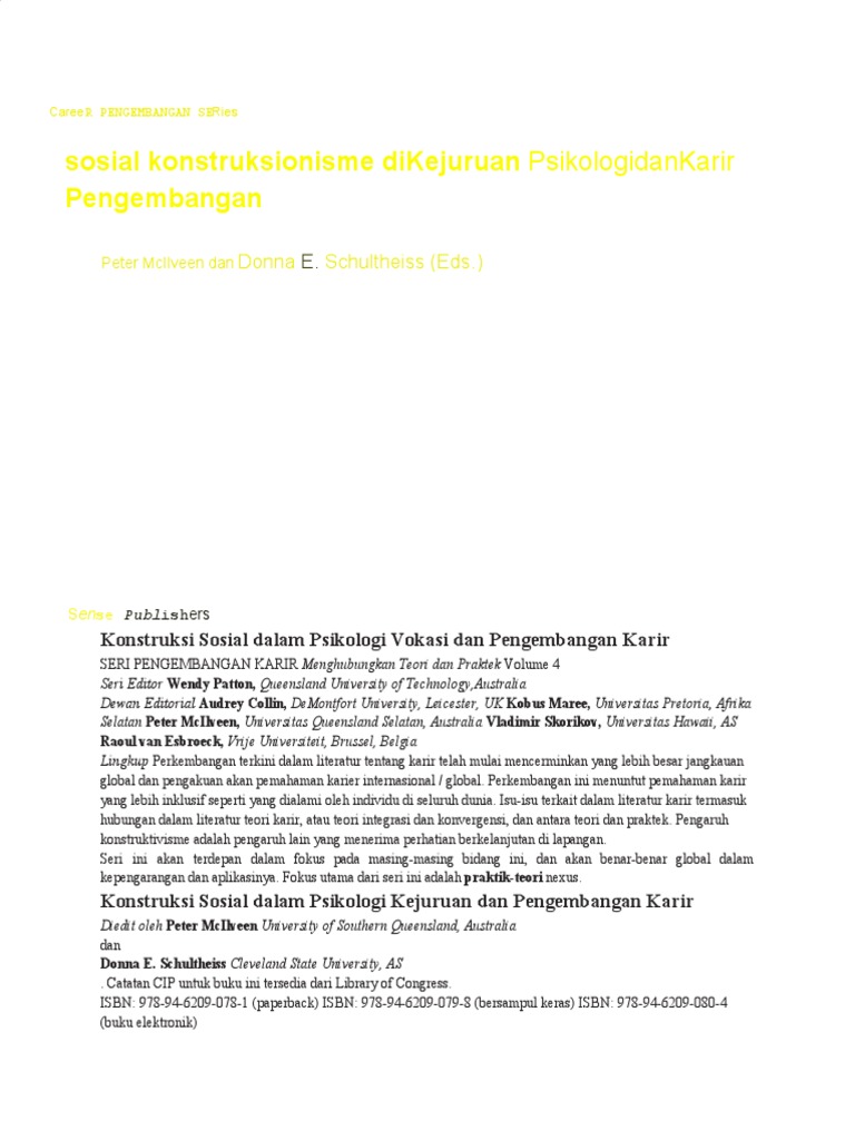 Salinan Terjemahan Career Development Series 4 Donna E Schultheiss Eric Wallace Auth Peter Mcilveen Donna E Schultheiss Eds Social Constructionism In Vocational Psychology And Career Development Sensepubl Pdf Pdf