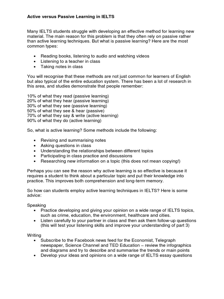 Active Versus Passive Learning in IELTS | PDF | International English ...