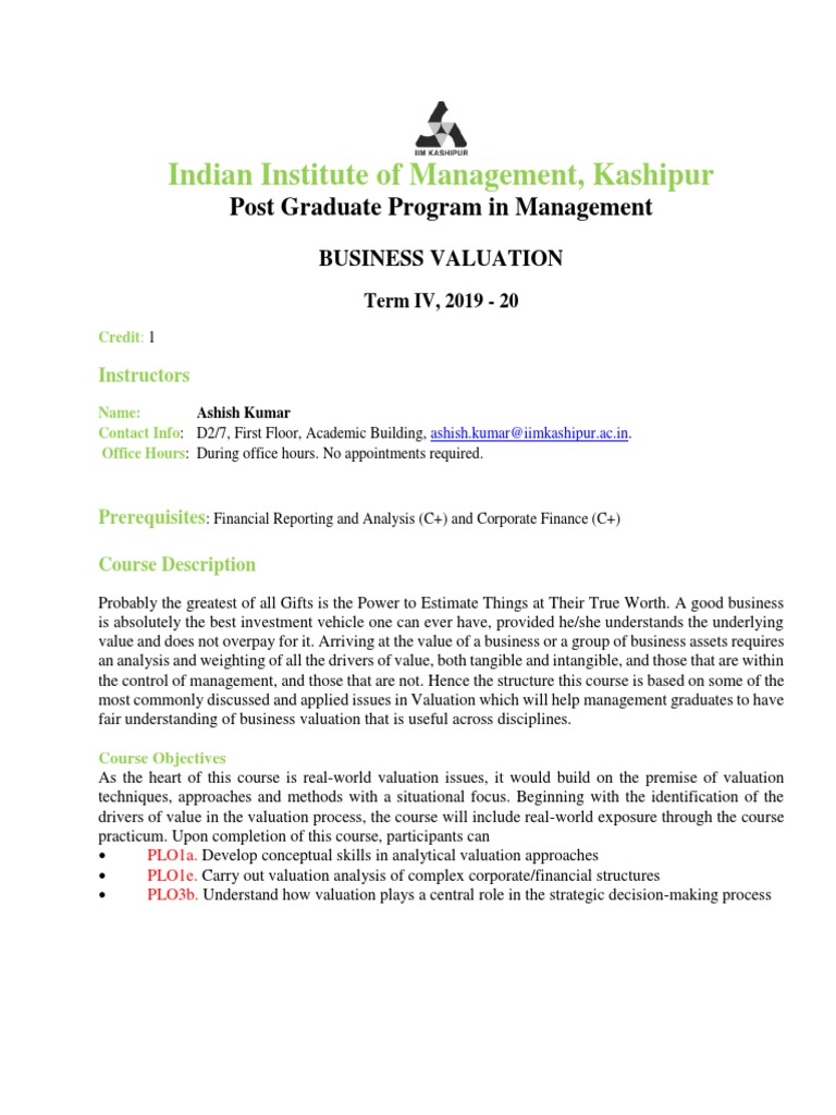 Business Valuation Course Overview | PDF | Discounted Cash Flow ...