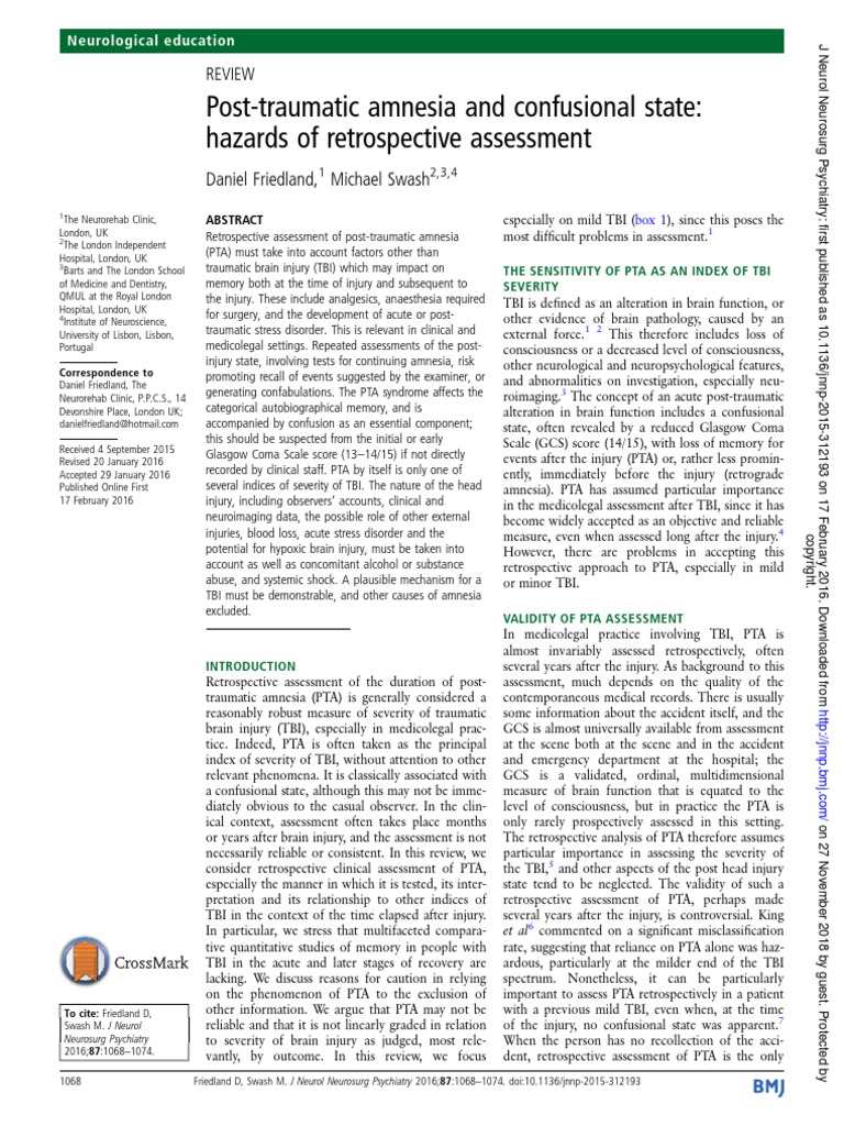 PostTraumatic Amnesia and Confusional State Hazards of Retrospective