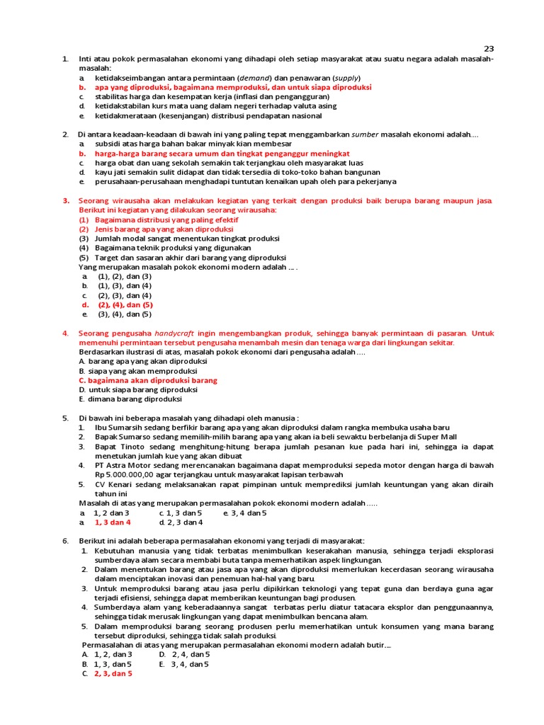 Latihan Soal Masalah Ekonomi Dan Sistem Ekonomi Pdf