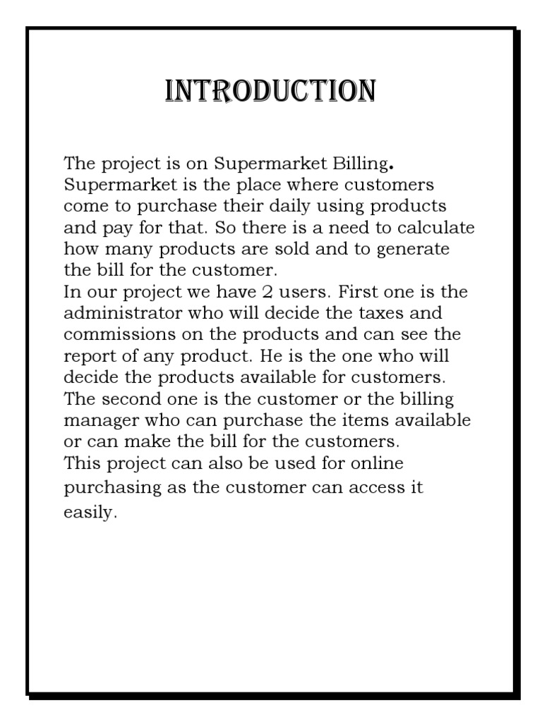 Supermarket Billing System Overview | PDF | Supermarket | Retail