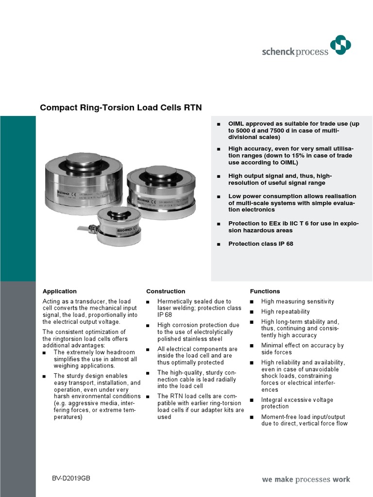 Compact Ring-Torsion Load Cells RTN | PDF | Electrical Engineering ...
