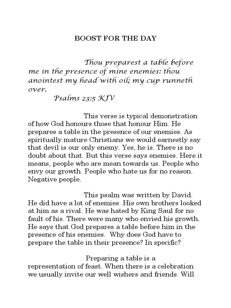Thou Preparest A Table Before Me In The Presence Of Mine Enemies Pdf Anointing