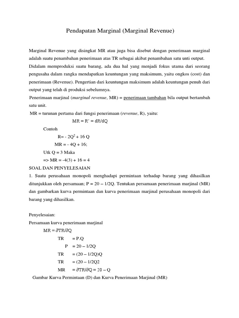 Rumus dan Contoh Pendapatan Marginal | PDF