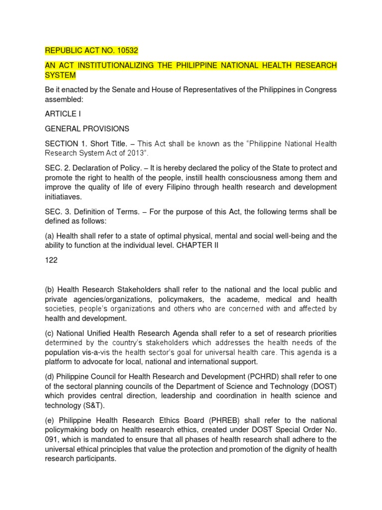 Philippine National Health Research Act | PDF | Health Policy | Health Care
