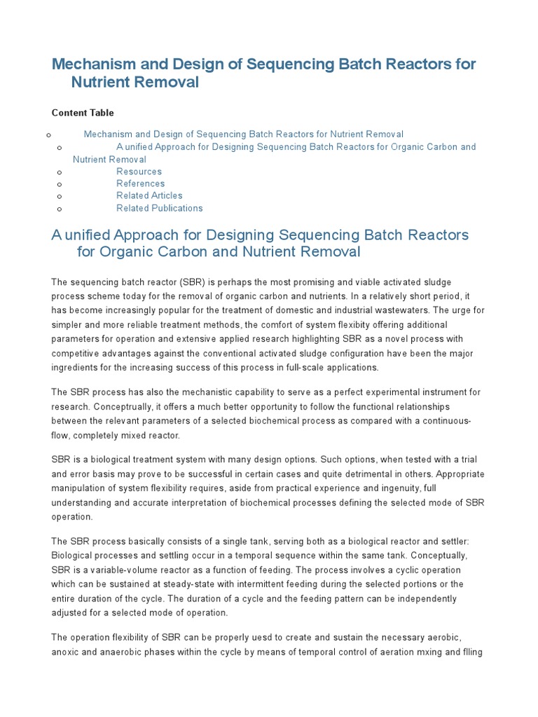 Sequencing Batch Reactors for Nutrient Removal | PDF | Sewage Treatment ...