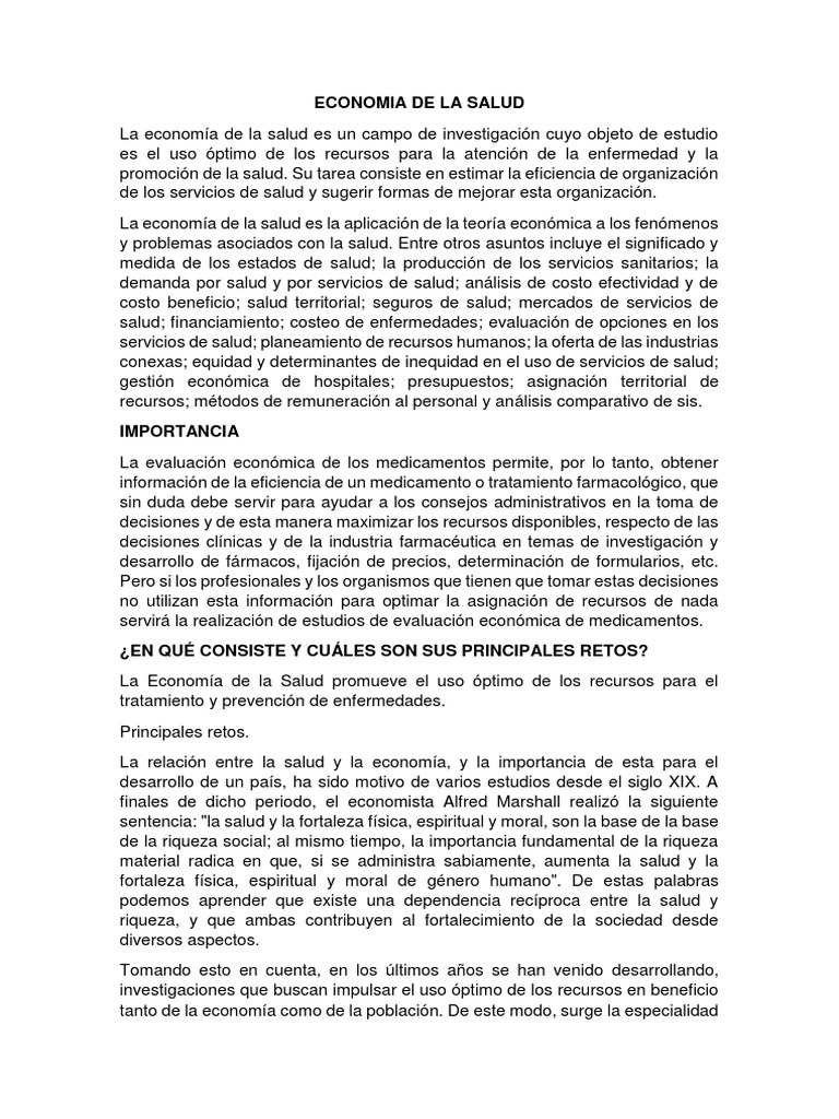 Economía de la Salud: Retos y Soluciones | PDF | Economía de la Salud ...