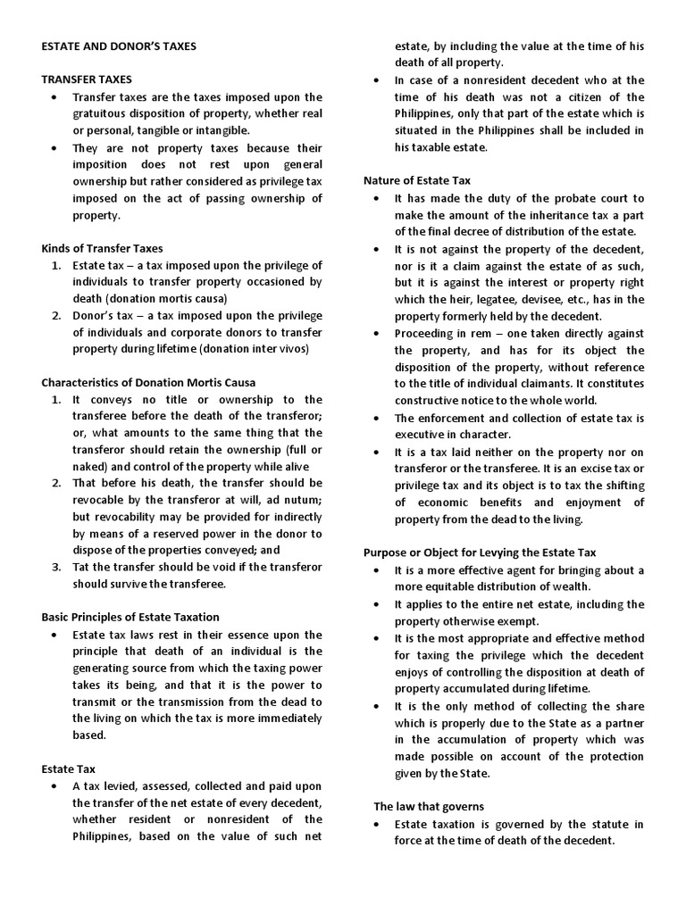 Estate and Donor's Taxes Explained | PDF | Estate Tax In The United ...