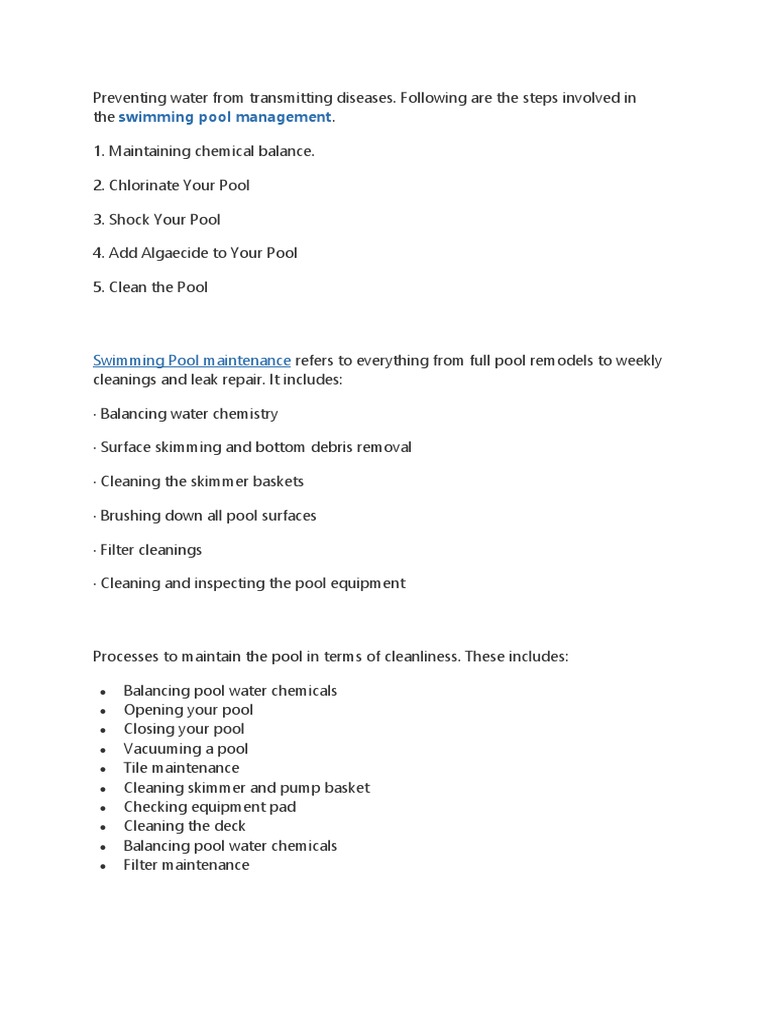 Swimming Pool Maintenance Guide | PDF