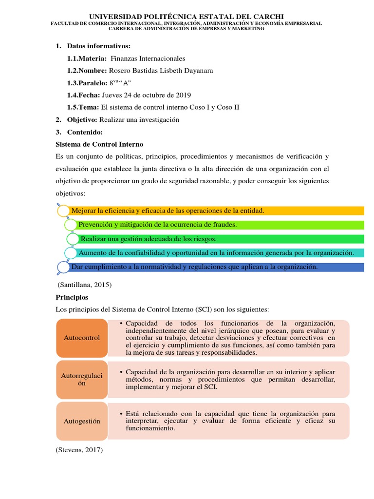 Tarea N 1 - El Sistema de Control Interno Coso I y Coso II | PDF ...