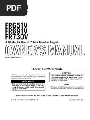 Kawasaki FR651V/FR691V Owner's Manual | PDF | Teaching Methods
